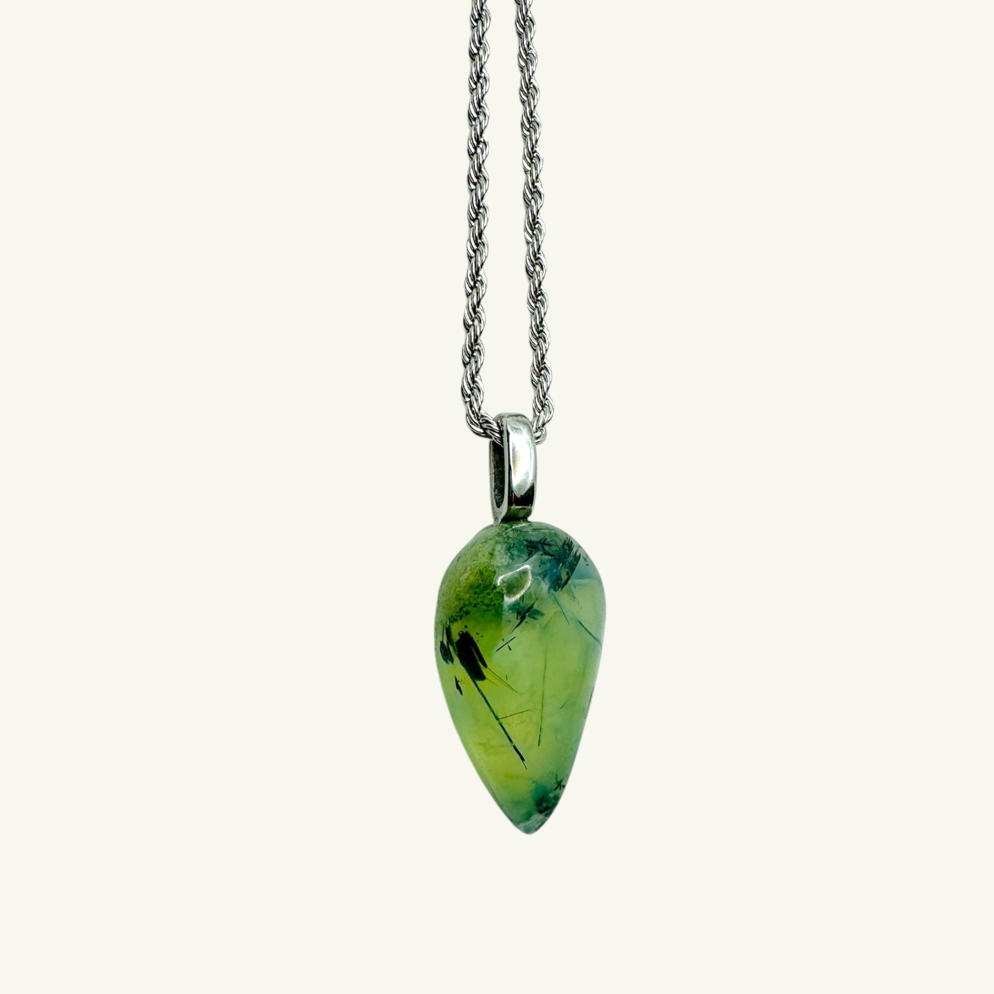 Collana prehnite goccia 28x15 mm Sharifa Crystals